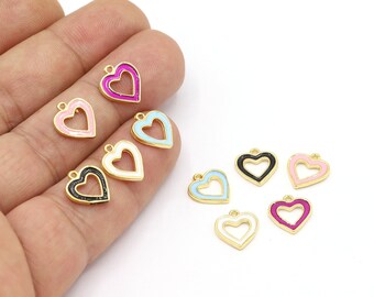 10x12mm 24 k cuore placcato oro lucido, ciondoli cuore, braccialetto cuore, risultati cuore, cuore placcato oro, collana cuore, - GLD1917