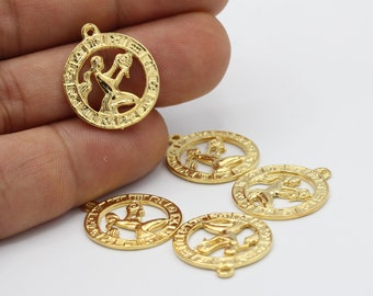 19 x 21 mm, 24 kt glanzende vergulde Maagd-bedels, astrologische bedel, sterrenbeelden - GLD204
