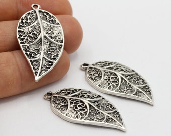 20x40mm Antique Silver Plated Leaf Charms , Leaf Pendants - TS311