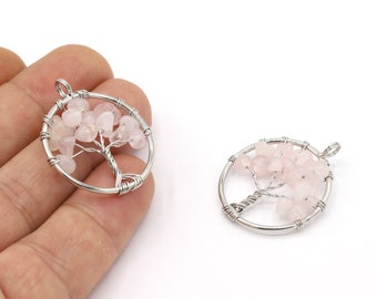 29x34mm Grade AAA Natural Pink Quartz Pendant , Rated Genuine Pink Quartz, Natural Stone Necklace, Pink Quartz Chrams-TS131