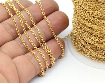 Cadenas redondas de 2 x 3 mm chapadas en oro brillante de 24 quilates, cadena fina para collar - CHN324