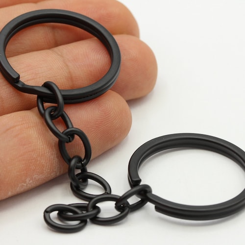 30mm Black Plated Key Chain Rings With Attached Chain Split Etsy