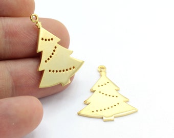 22x28mm 24 k Shiny gold plated  Pine tree  Charms  , Necklace Findings , Christmas tree necklace  - GLD1037 | Christmas Gifts