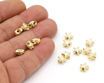 8mm 24 K Shiny Gold Plated Star Beads, Spacer Beads, Gold Star Charms, Gold Plated Star Spacer Charms, Gold Plated Charm  - GLD2005