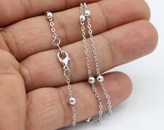 1,5mm Rhodium Plated Finished Chain, Finished Necklace, Rhodium Plated Ready-Made Necklace, Rhodium Plated Soldered Chain - RDM439