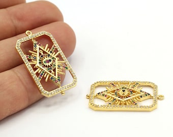 19 x 33 mm 24 k glänzend vergoldet , Auge Anhänger , Auge , Auge Halskette Rohling , Emaille Auge Anhänger - GLD1377