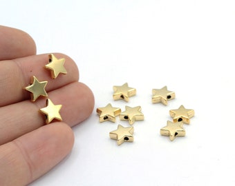 9mm 24 k Shiny Gold Plated Star Beads , Spacer Beads  - GLD-1160