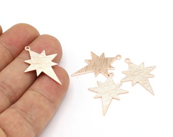 2 pcs 21x29mm Rose Gold Plated Brushed North Star Charms, Pole Star Pendants, Brushed Charms, North Star Charms, Necklace Findings - RSG310