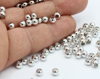 5 mm ロジウムメッキ真鍮スペーサービーズ、ボールビーズ、ネックレスとブレスレットの留め具 - RDM403