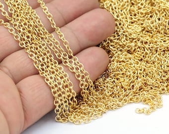 Cadenas redondas de 3 x 4 mm chapadas en oro brillante de 24 quilates, cadena fina para collar - CHN225