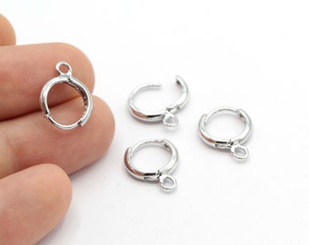 Apprêts de boucle d'oreille plaqués rhodium 12 x 15 mm, créoles délicates, boucle d'oreille antérieure - RDM638
