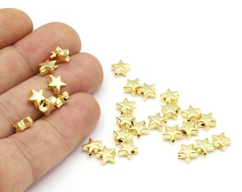 8mm 24 K Shiny Gold Plated Star Beads, Spacer Beads, Gold Star Charms, Gold Plated Star Spacer Charms, Gold Plated Charm  - GLD1998