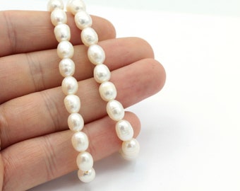 Colar de pérolas brancas AAA de 6,5 mm, formato pepita irregular, pérolas verdadeiras de água doce, BK273
