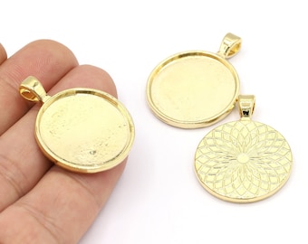28x35mm 24 K Shiny Gold Plated Flower Of Life, Yoga Charms, Yoga Necklace, Flower Of Life Pendants, Yoga Pendants, Necklace  - GLD1432