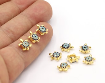 10 mm 24 kt glanzend vergulde CZ micro effenen schildpadkralen, CZ effenen schildpadbedels, schildpad armbandbedels met zirkonia, schildpadkralen - CZ152