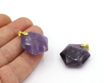 25x28mm Grade AA Natural Amethyst  Pendant , Rated Genuine (Natural) Amethyst Beads , Natural Stone Necklace, Amethyst Chrams - TS186