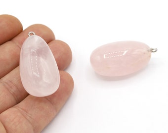 20x41mm Grade AAA Natural Pink Quartz Pendant , Rated Genuine Pink Quartz, Natural Stone Necklace, Pink Quartz Chrams-TS74