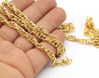 5x7mm 24 k Shiny Gold Plated Solid Brass Chains , Necklace Chain, Chooker Chains , Bracelet Chain - CHN401
