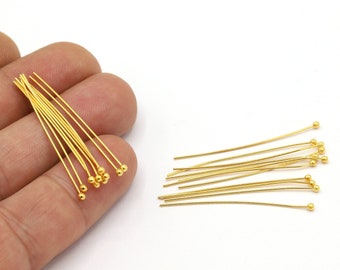 40mm 24 K Shiny Gold Plated Head Pin, Pin Head, Pin Charms, Bead Needle, Needle, Gold Plated Needle, Gold Plated Head Pin, Pin - GLD2065