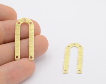 13x30 Raw brass  Geometric Charm ,  Textured Blanks , U Shaped Pendants ,With 5 Hole , Findings   - RAW-385