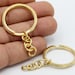 30mm 24 K Shiny Gold Plated Key Chain Rings With Attached Chain , Split ...