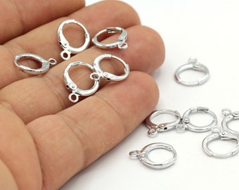 Boucles d'oreilles dormeuses 12,5 x 15,5 mm plaquées rhodium, fermoirs dormeurs unis - RDM645