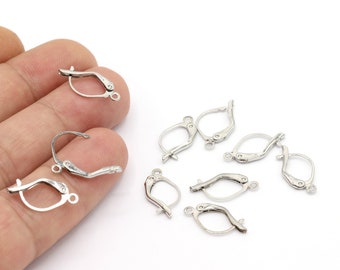 Boucles d'oreilles dormeuses plaquées rhodium 8,5 x 19 mm, boucle d'oreille dormant unie - RDM99