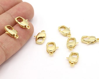 8x16mm 24 K Shiny Gold Plated Lobster Clasp, Gold Plated Necklace Lobster, Gold Color Lobster Claps, Gold Plated Lobster Chrams - GLD1642