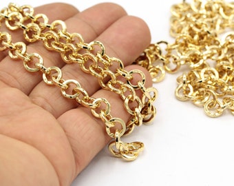 8mm 24 k Shiny Gold Plated Oval Chains , Box  Chains , Oval Rolo Chains , Bulk Chains - CHN396