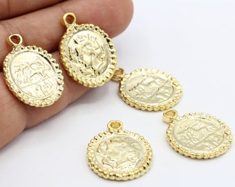 20x27mm 24 k Shiny Gold Plated Greek Coins, Medallion Pendant, Medallion Necklace, Gold Plated Necklace,- GLD120