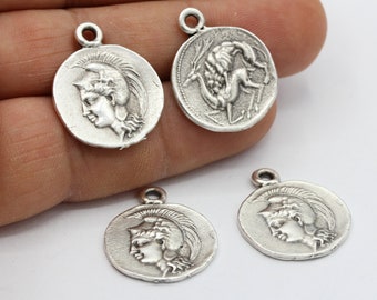 20x25mm Antique Silver Plated Greek Coins , Medallion Pendant  - TS339