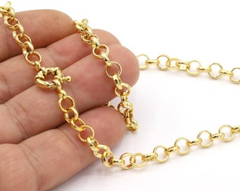 6 mm 24 k Shiny Gold Plated Finished Chain, Finished Necklace, Gold Plated Ready-Made Necklace, Gold Plated Soldered Chain - GLD1786