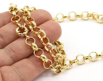 8 mm 24 k Shiny Gold Plated Finished Chain, Finished Necklace, Gold Plated Ready-Made Necklace, Gold Plated Soldered Chain - GLD1788