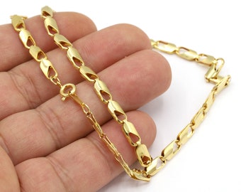 4 mm 24 k Shiny Gold Plated Finished Chain, Finished Necklace, Gold Plated Ready-Made Necklace, Gold Plated Soldered Chain - GLD1989