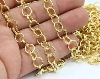 8,5mm 24 k Shiny Gold Plated Rolo Chains , Round Linked Chains , Ring Linked Chains - CHN295