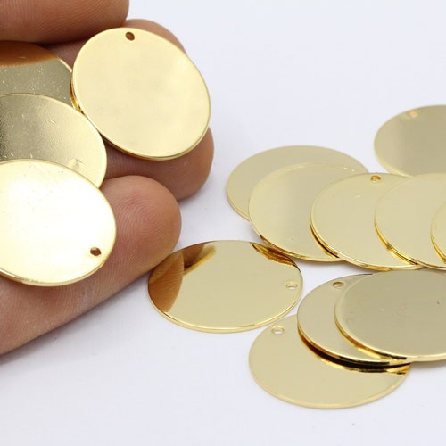 10 Pcs 12mm 24 K Shiny Gold Plated Round Disc Stamping Blank Etsy