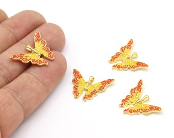 Collana con farfalla 18 x 25 mm Ciondoli a farfalla placcati in oro 24 carati lucido, pendenti a farfalla, farfalla placcata in oro, farfalla smaltata - GLD207