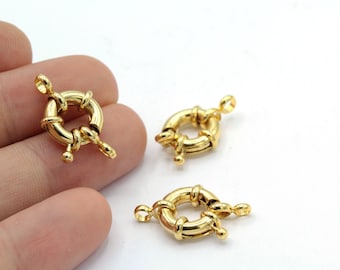 13mm 24 k Shiny Gold Plated Spring Clasp , Round Clasp - GLD527