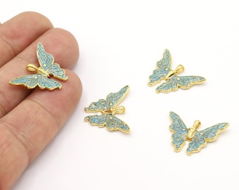 Collana con farfalla 18 x 25 mm Ciondoli a farfalla placcati in oro 24 carati lucido, pendenti a farfalla, farfalla placcata in oro, farfalla smaltata - GLD209