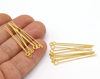 40mm 24 K Shiny Gold Plated Ball Head Pin, Gold Ball Needle, Eye Pin, Pin Charms, Needle Charms, Needle, Gold Plated Needle, Pin - GLD2072