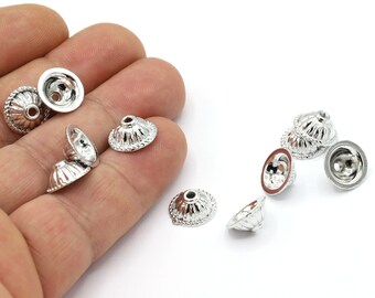 5 x 12 mm gerhodineerd, roséverguld, 24 kt glanzend vergulde kralenkapjes, koorduiteinde, koorduiteinde, massieve eindkap, kwastkapje, kraalkapje, - RDM73