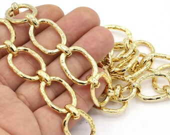 18x24mm 24 k Shiny Gold Plated Patterned Chain , Bulk Chains, Handmade Gold Plated Chains,  - CHN497