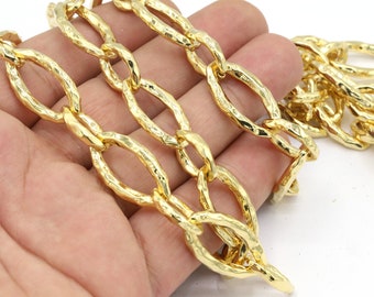 14x26mm 24 k Shiny Gold Plated Oval Patterned Chain , Bulk Chains, Handmade Gold Plated Chains,  - CHN498