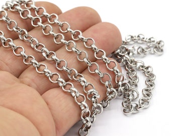 6 mm Rhodium  Plated Rolo Chains , Round Linked Chains , Ring Linked Chains, Rhodium Plated Necklace Chain,  - CHN474