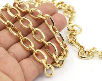 10x16mm 24 k Shiny Gold Plated Oval Chain , Bulk Chains, Handmade Gold Plated Chains,  - CHN489