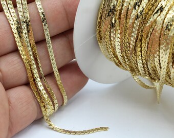Cadenas de cable chapadas en oro brillante de 2 mm y 24 quilates, cadenas soldadas, cadenas planas, cadenas de eslabones, componentes para collares - CHN307