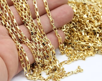 3x5mm 24 k Shiny Gold Plated Rolo Chains , Box  Chains , Rectangle Rolo Chains  - CHN231