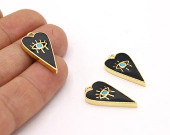 Colgante de ojo chapado en oro brillante de 24 quilates, 13,5 x 27 mm, colgante de ojo turco, collar de ojo, ojo esmaltado, colgantes de ojo, ojo esmaltado chapado en oro - GLD2280