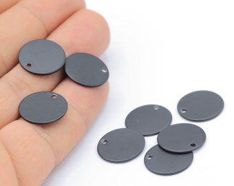 Black Disc 4 pcs 14 mm -TS824 Black Plated Round Disc Coins Black color Stamping Blank