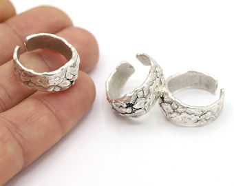Inner Size 17mm Antique Silver Plated Ring Settings, Adjustable Rings, Hammared Rings, Antique Silver Plated Handmade Ring - TS151